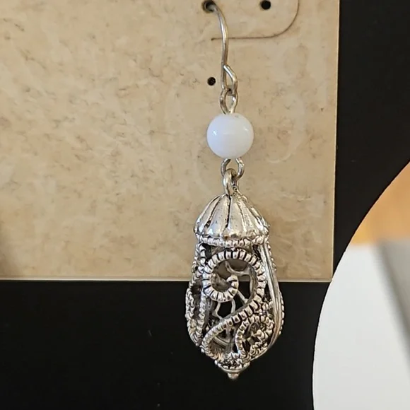 **Clearance** silver and white dangle earrings - Picture 2 of 3